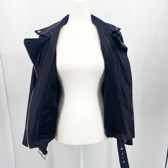 NWT LTH JKT Zoe Batwing Biker Leather Moto Navy Blue Jacket Size Small - Picture 9 of 16